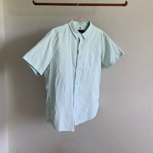 mint-stripped short sleeved buttoned-down shirt